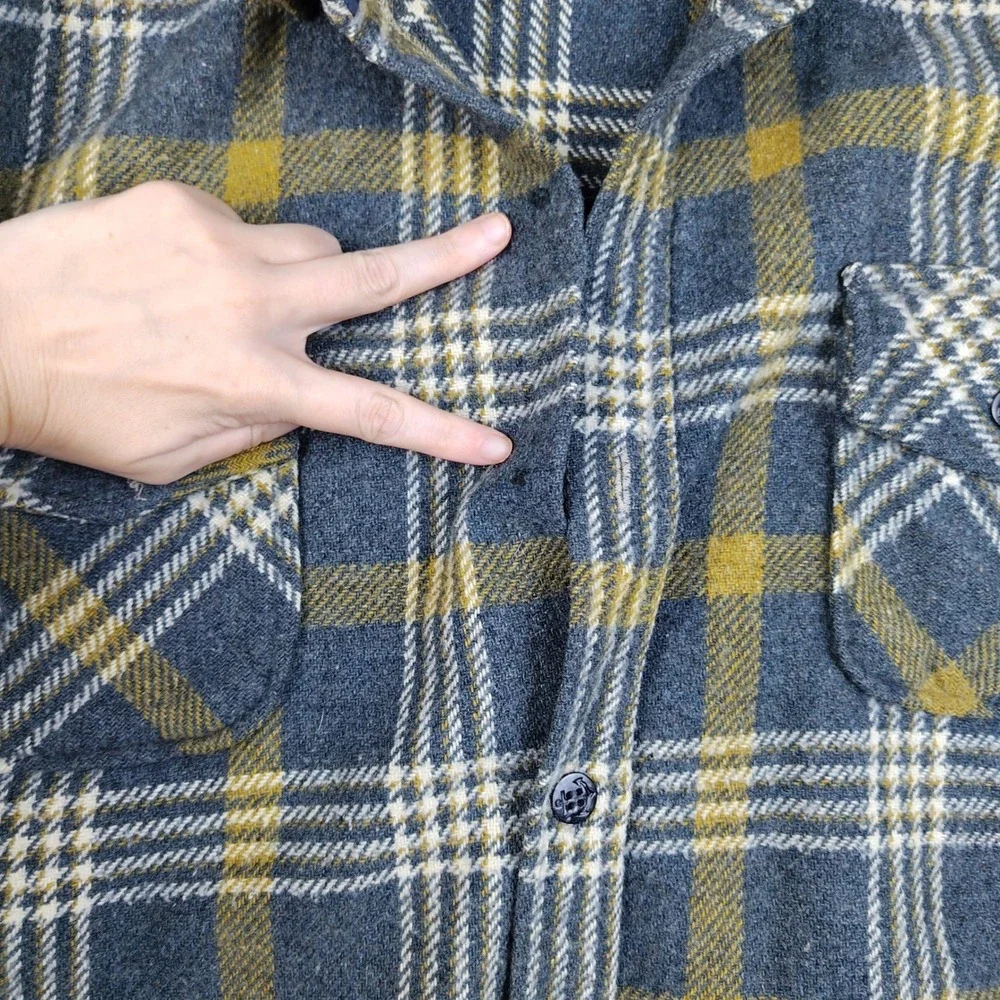 VTG CPO Wool Shirt Jacket Mens Large Plaid Grey Yellow Button Up